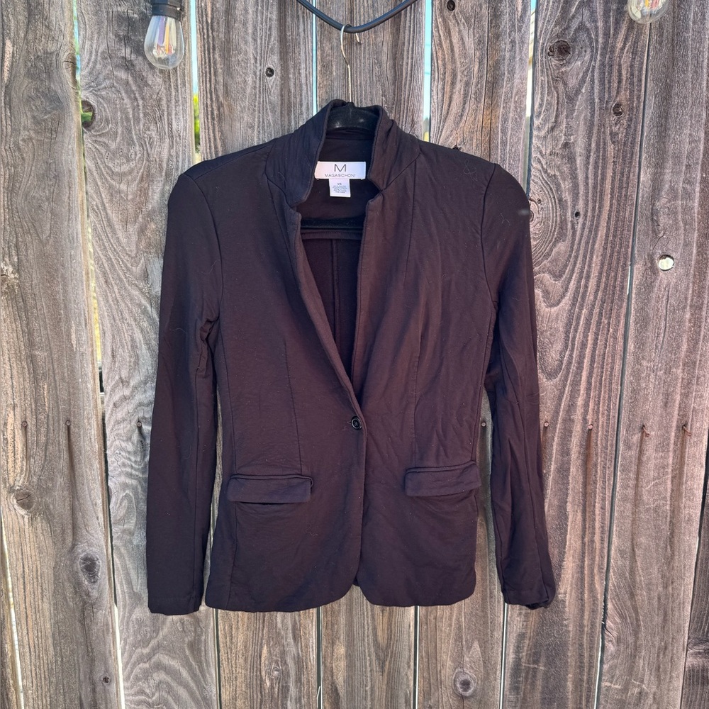 Magaschoni Stretchy Black Notch Lapel Blazer Jacket With Single Button XS